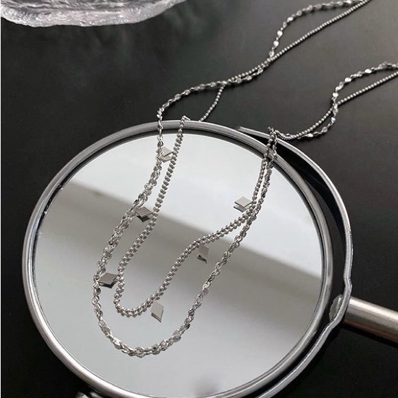 Silver Double Layered Necklace*Layering Necklace*Waterproof and Sweatproof - Picture 5 of 6